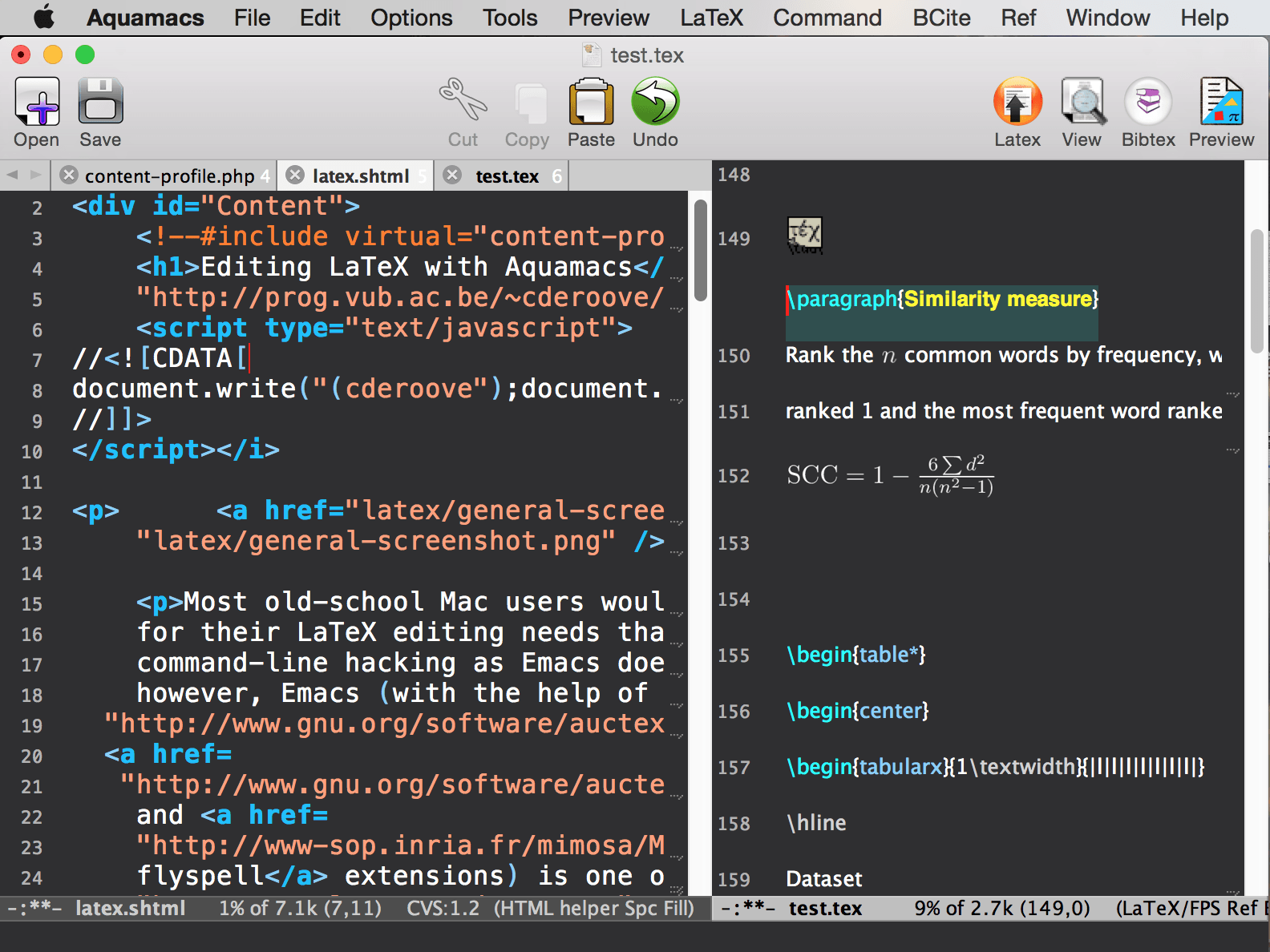 AquamacsEmacs editor with full LaTeX support for macOS