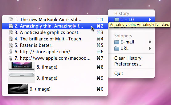 ClipMenuA clipboard manager for Mac OS X.