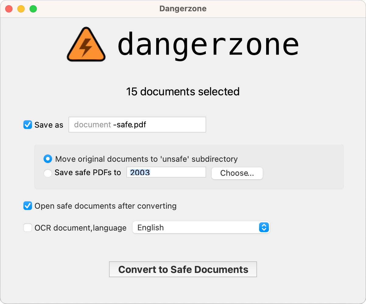 Dangerzone (Convert Dangerous PDF files into Safe PDF files)Take potentially dangerous PDFs, office documents, or images and convert them to safe PDFs.
