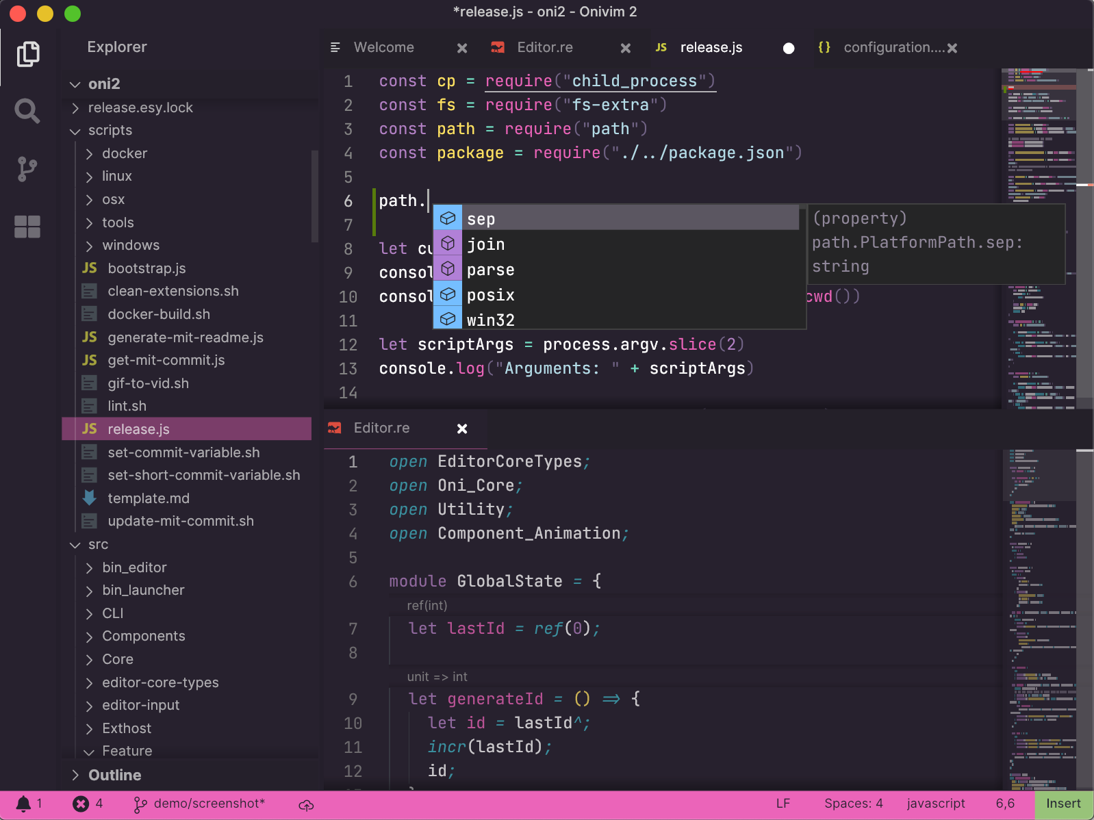 OnivimNative, lightweight modal code editor